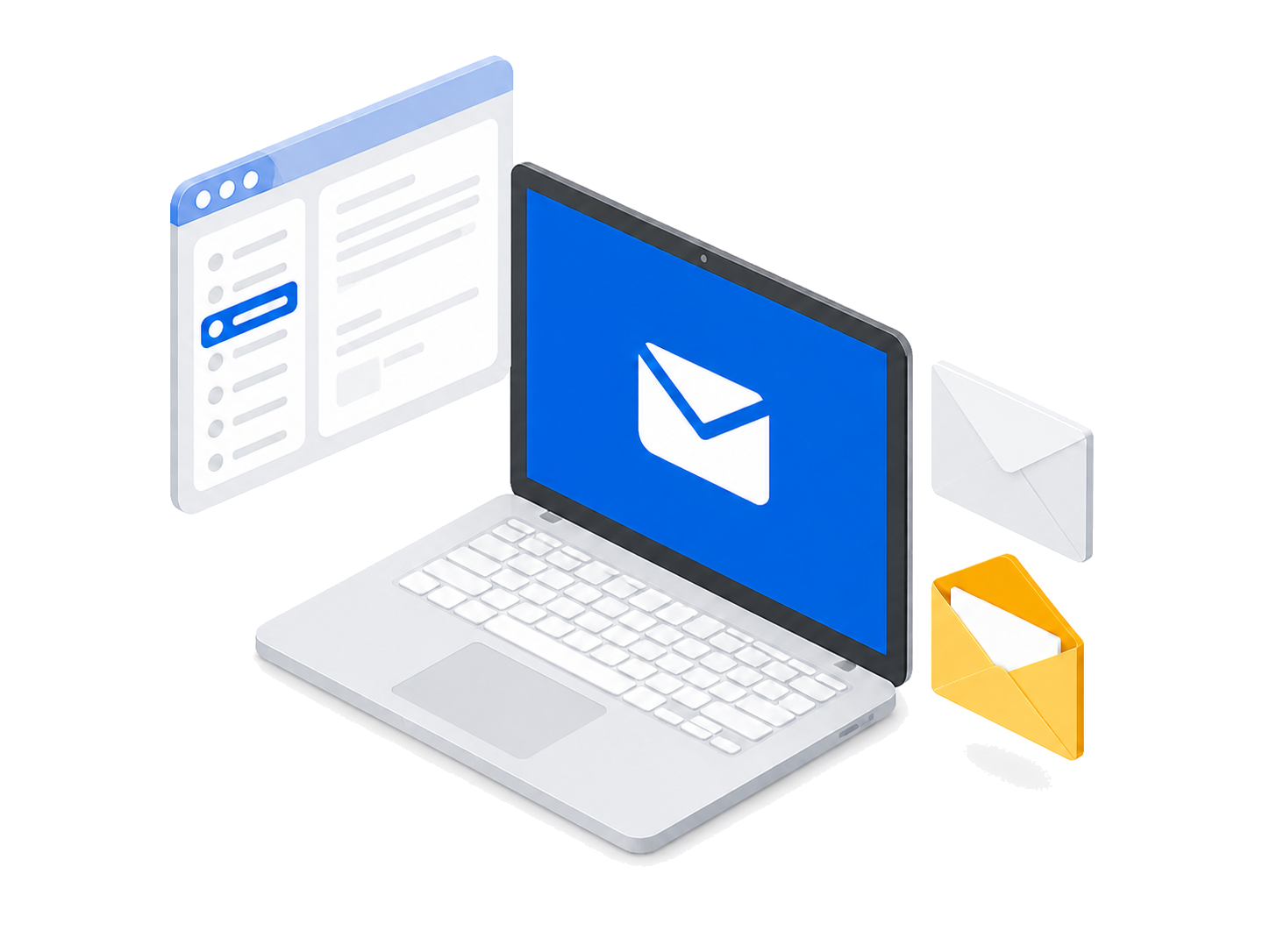 Laptop dan email untuk layanan email hosting
